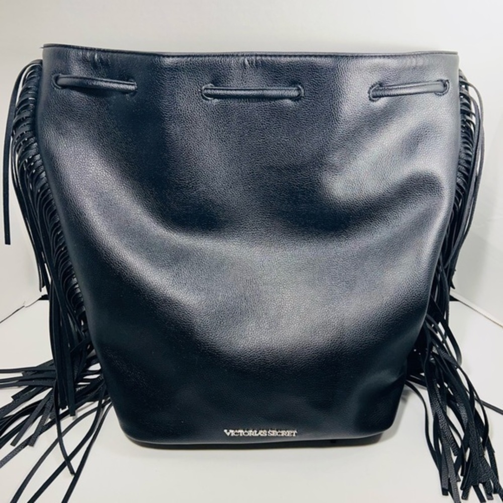 Victoria’s Secret Fringe black cowgirl bucket drawstring backpack bag